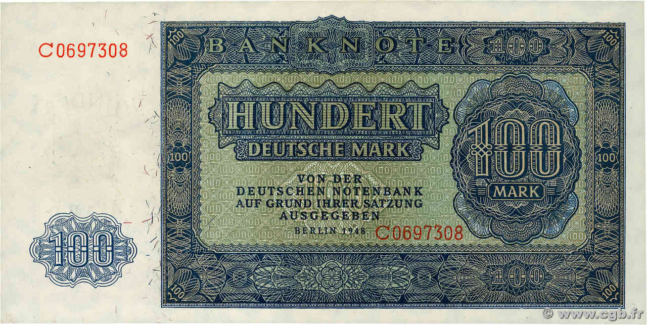 100 Deutsche Mark GERMAN DEMOCRATIC REPUBLIC  1948 P.15a AU+