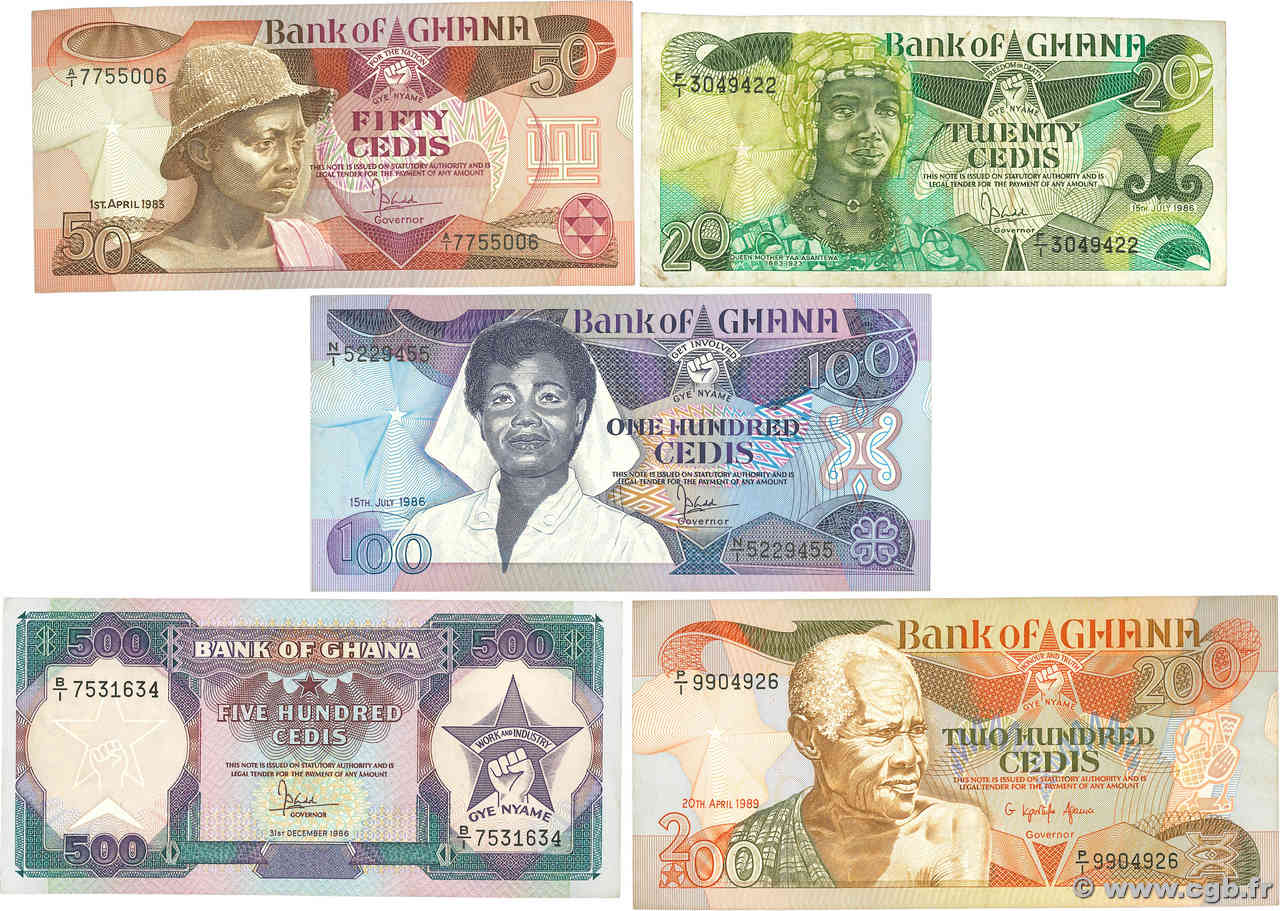 20 à 500 Cedis Lot GHANA  1983 P.24a à P.28a TTB+