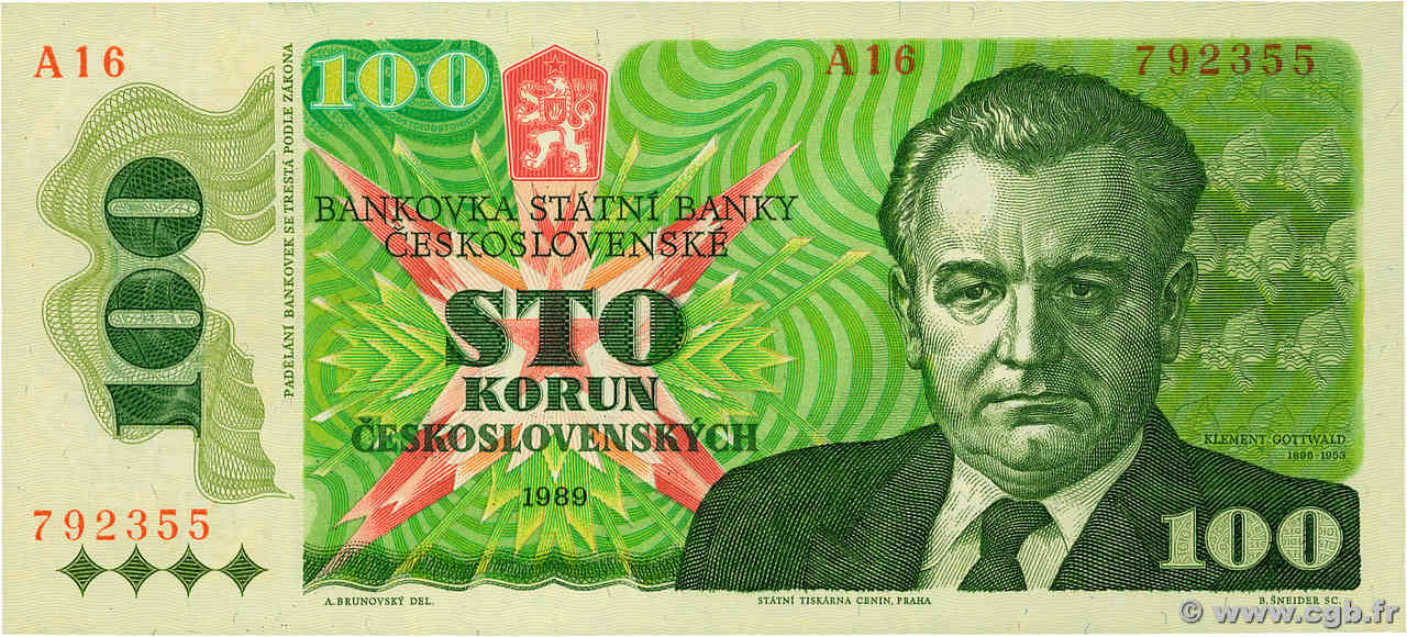 100 Korun TCHÉCOSLOVAQUIE  1989 P.097 NEUF