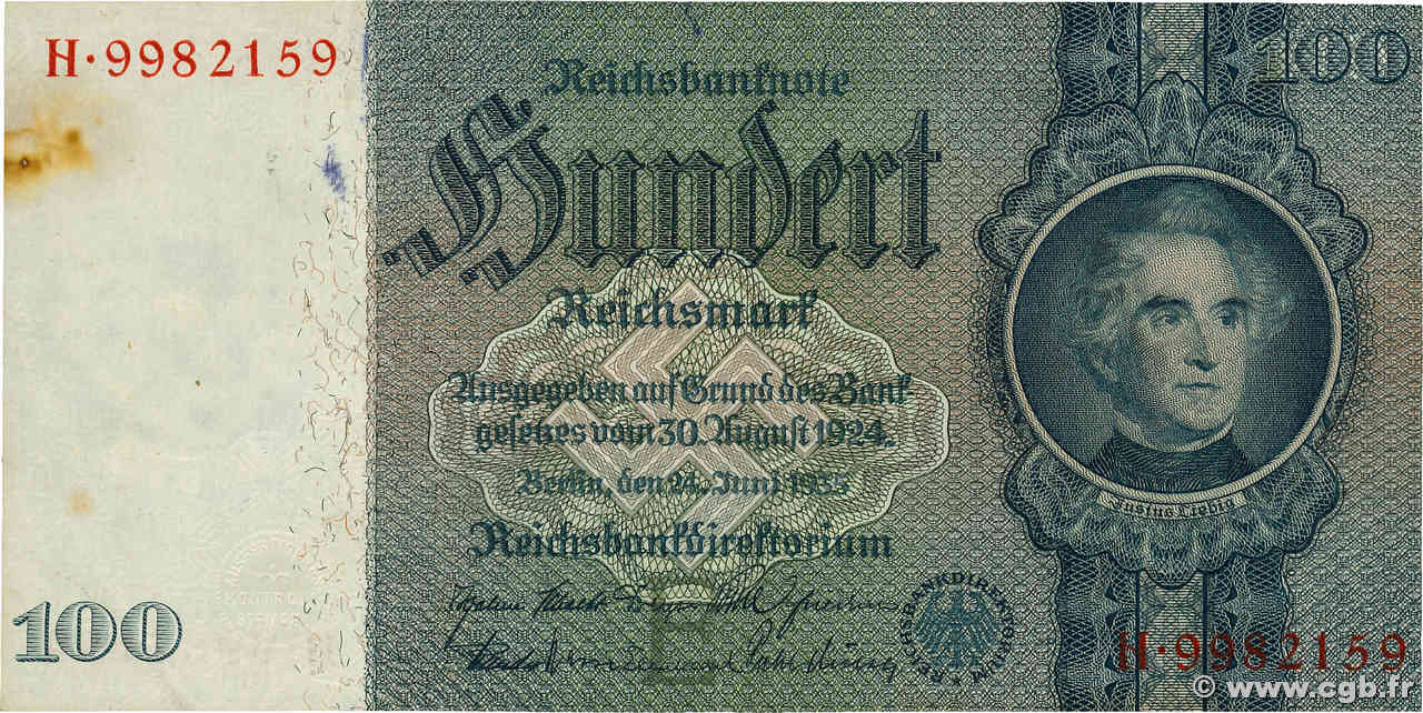 100 Reichsmark DEUTSCHLAND  1935 P.183a SS