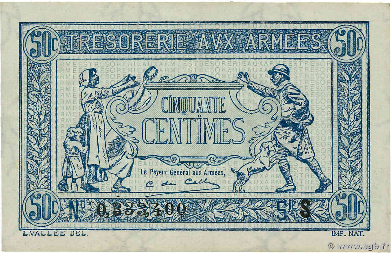 50 Centimes TRÉSORERIE AUX ARMÉES 1919 FRANKREICH  1919 VF.02.02 VZ+