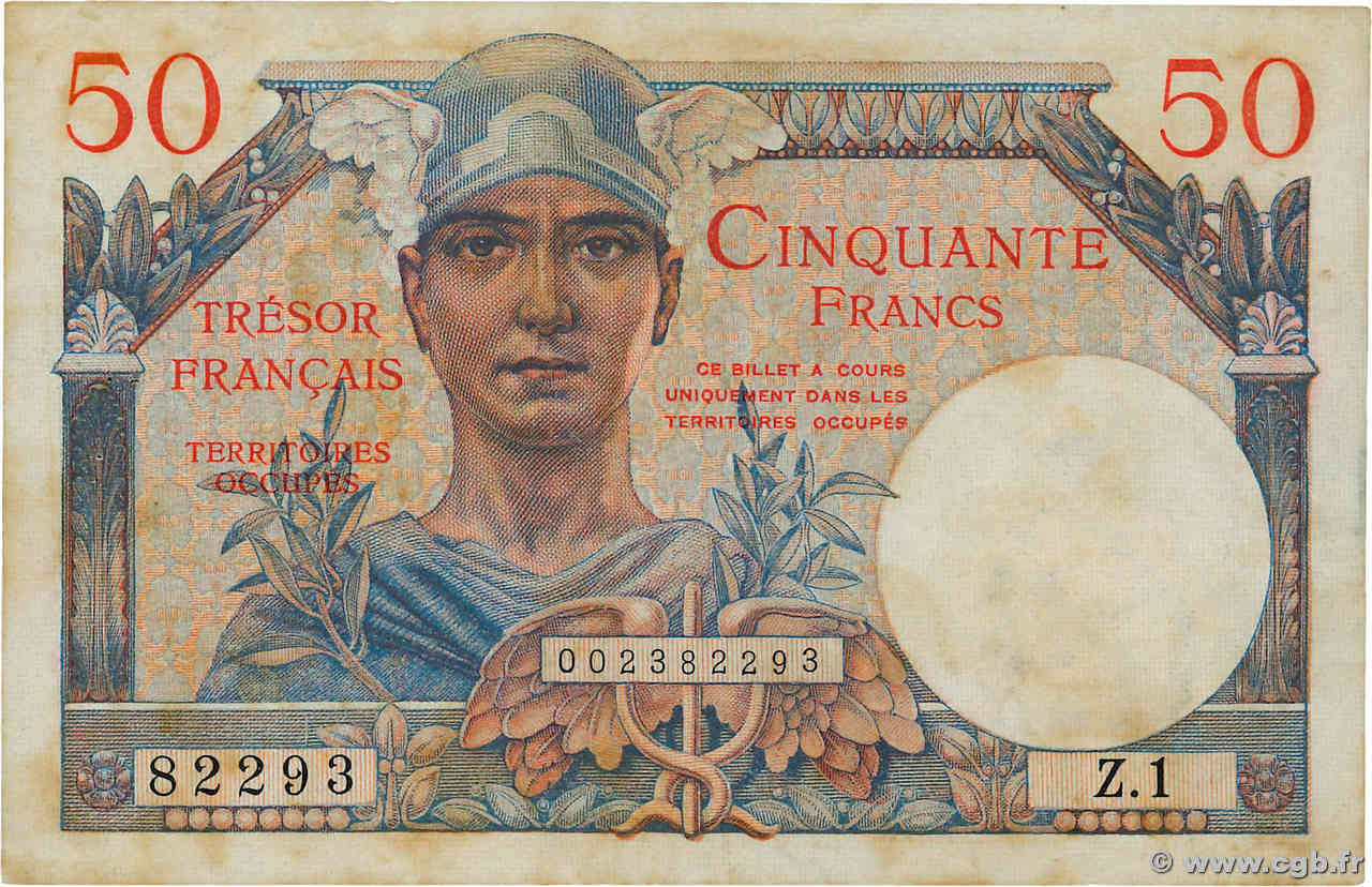 50 Francs TRÉSOR FRANÇAIS FRANCIA  1947 VF.31.01 MBC