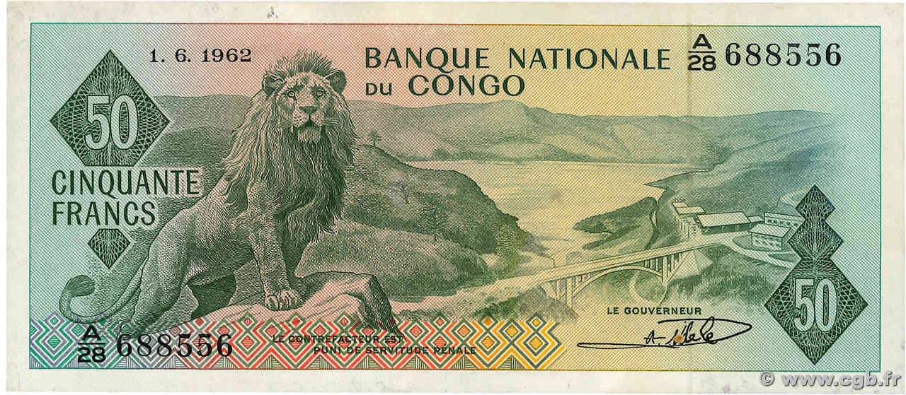 50 Francs RÉPUBLIQUE DÉMOCRATIQUE DU CONGO  1962 P.005a SUP