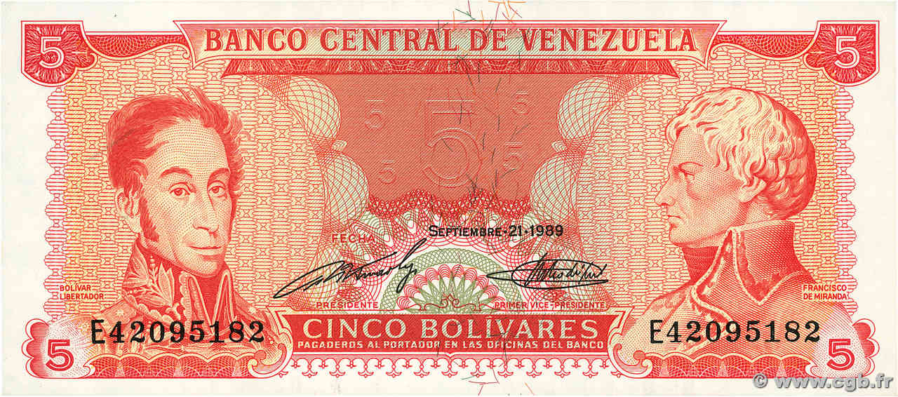 5 Bolivares VENEZUELA  1989 P.070a NEUF