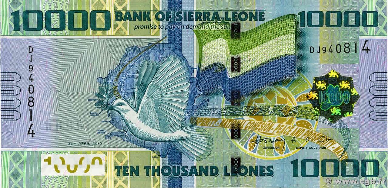 10000 Leones SIERRA LEONE  2010 P.33a FDC