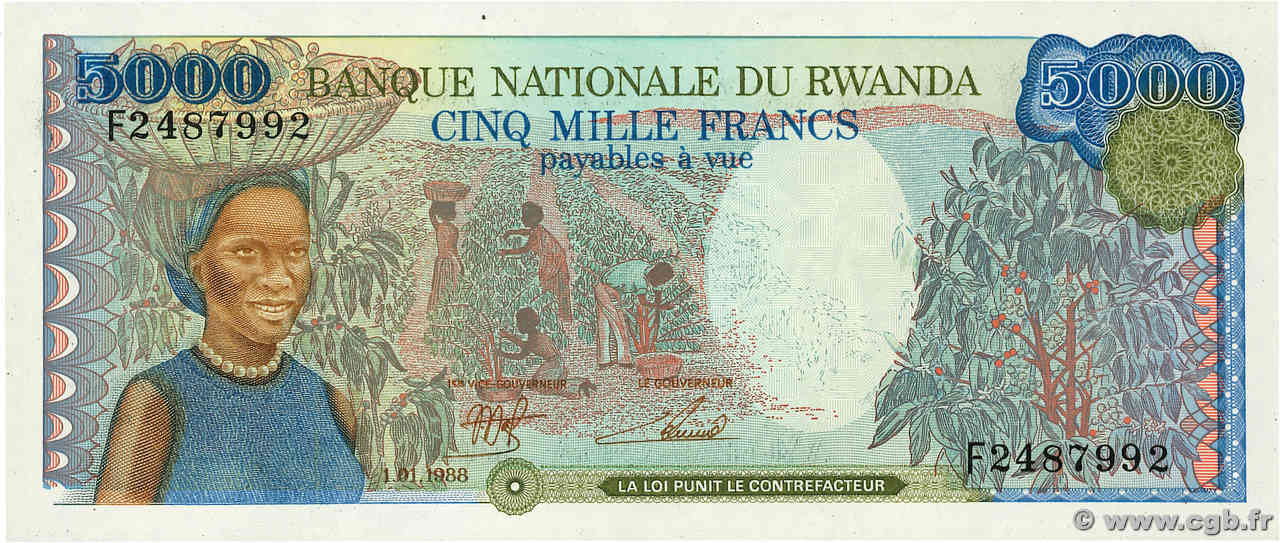 5000 Francs RUANDA  1988 P.22a ST