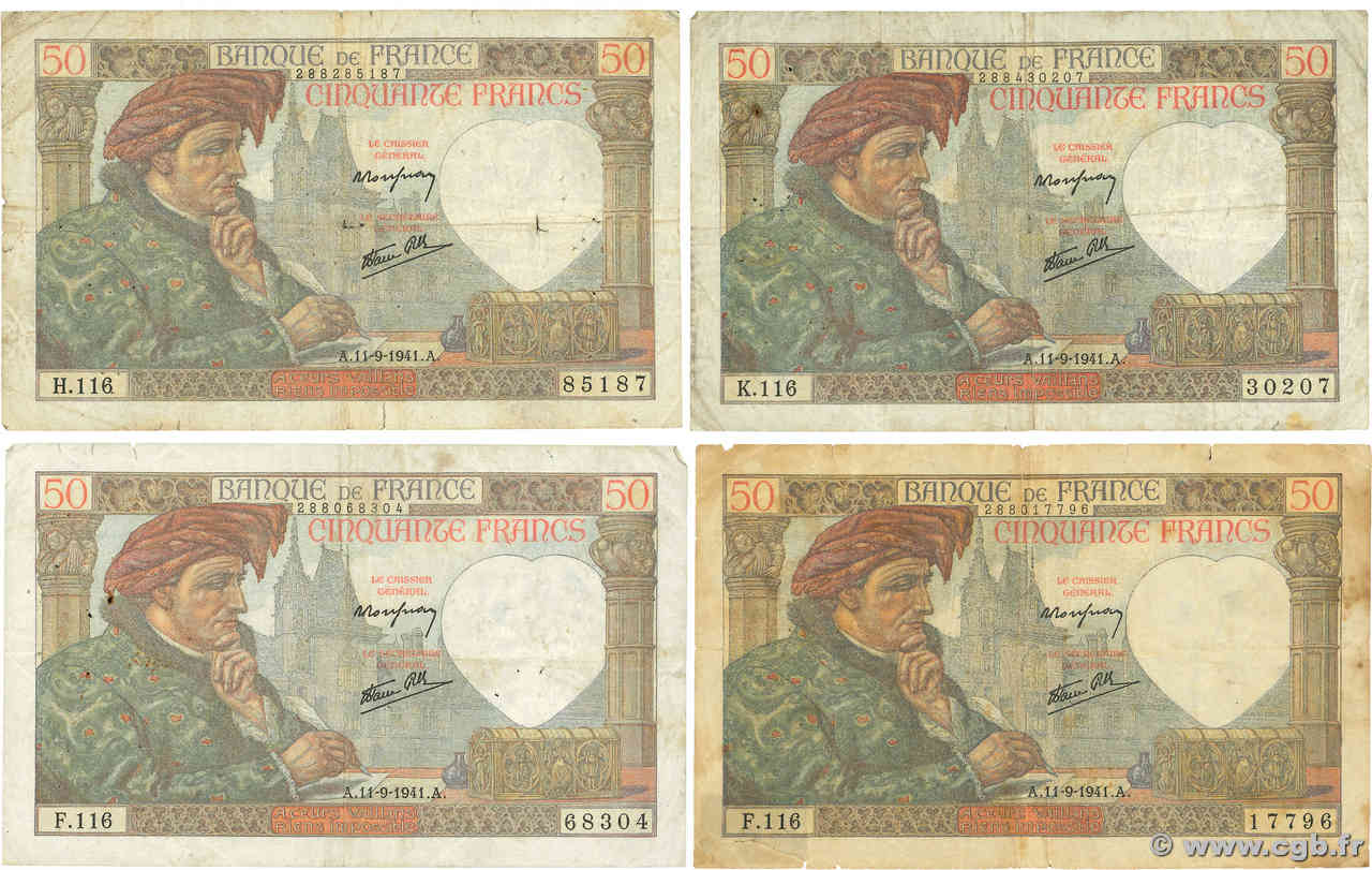 50 Francs JACQUES CŒUR Lot FRANCE  1941 F.19.14 TB