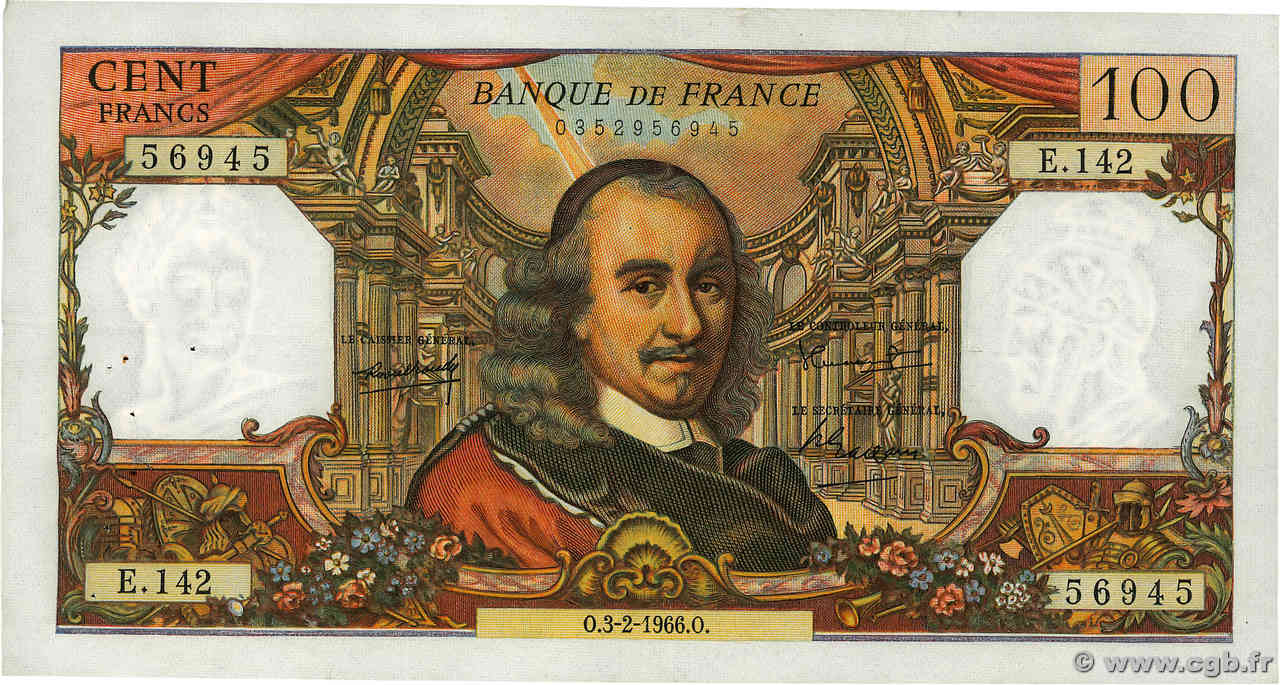 100 Francs CORNEILLE FRANCE  1966 F.65.11 TB+