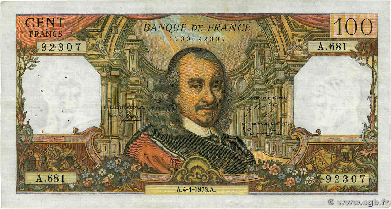 100 Francs CORNEILLE FRANCE  1973 F.65.41 TB+