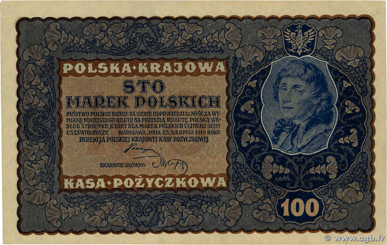 100 Marek POLOGNE  1919 P.027 SUP+