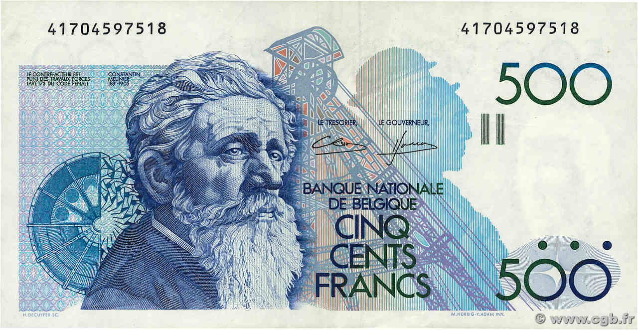500 Francs BELGIQUE  1982 P.143 TTB