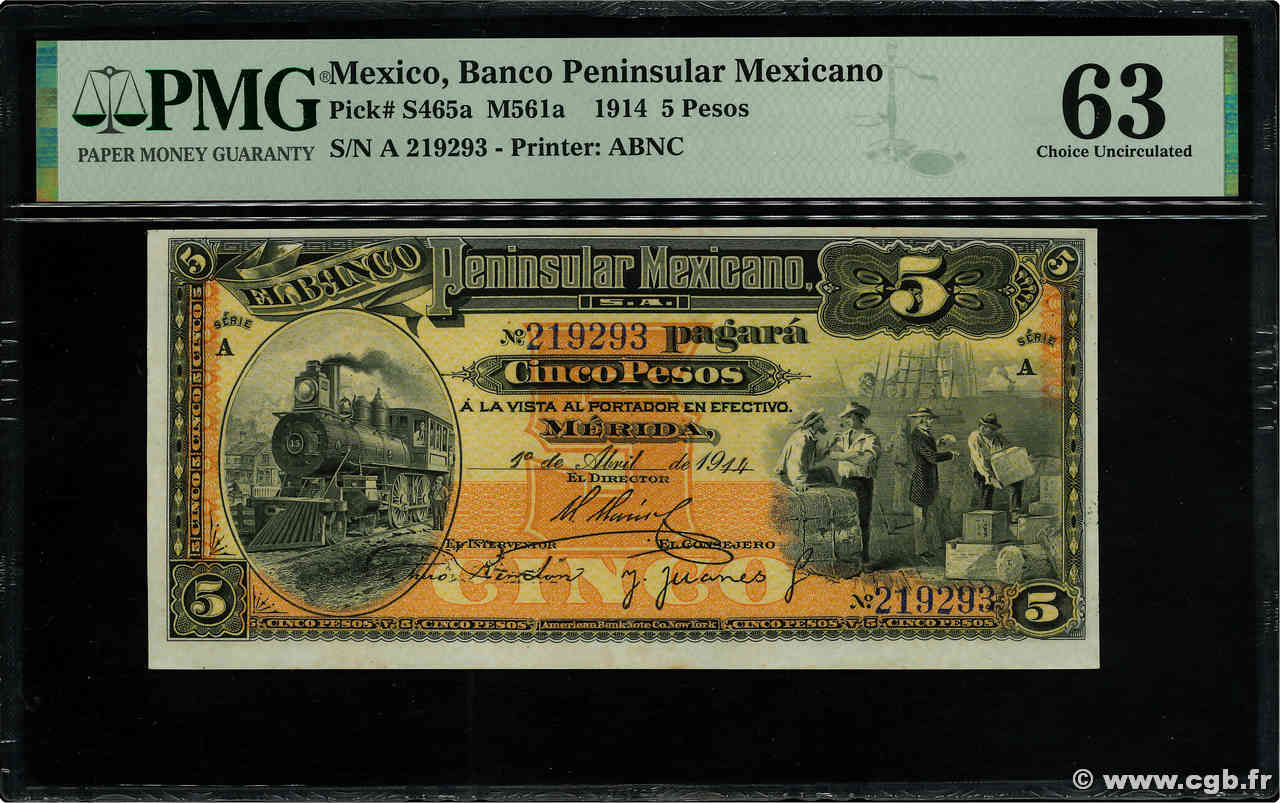 5 Pesos MEXIQUE Mérida 1914 PS.0465a pr.NEUF