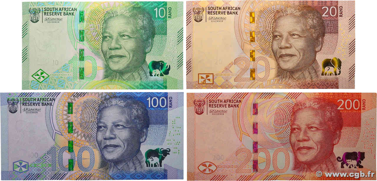 10, 20,100 et 200 Rand Lot AFRIQUE DU SUD  2023 P.148, P.149, P.151 et P.152 pr.NEUF