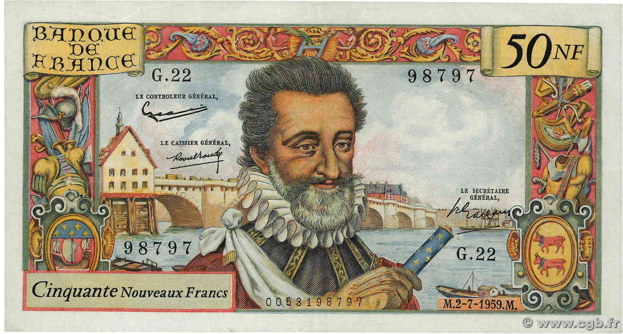 50 Nouveaux Francs HENRI IV FRANCIA  1959 F.58.02 MBC