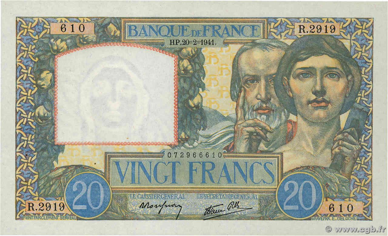 20 Francs TRAVAIL ET SCIENCE FRANCIA  1941 F.12.12 EBC