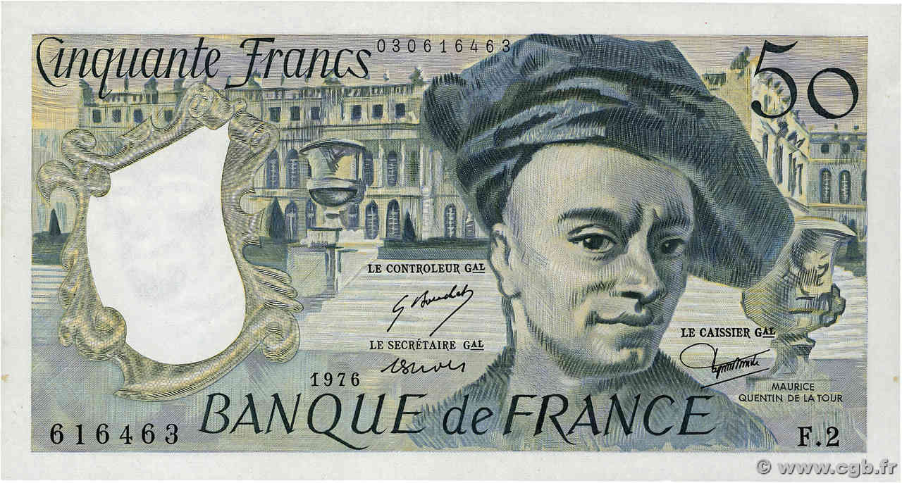 50 Francs QUENTIN DE LA TOUR FRANCE  1976 F.67.01 XF