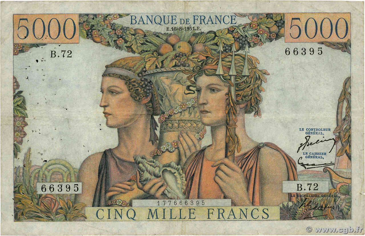 5000 Francs TERRE ET MER FRANCIA  1951 F.48.05 BC