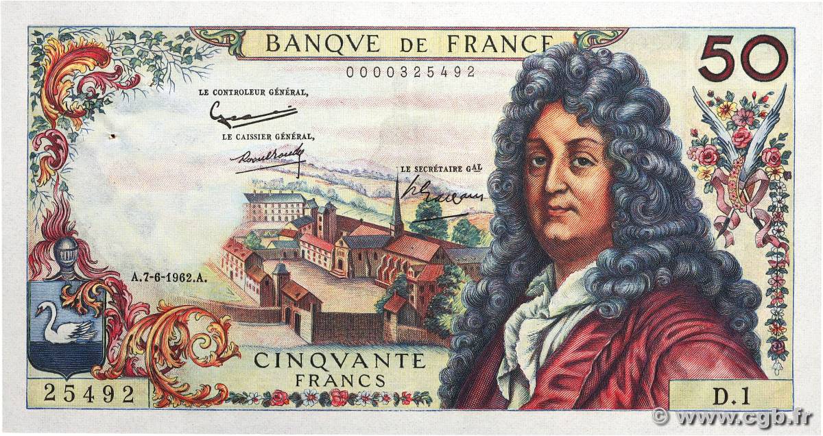 50 Francs RACINE FRANCE  1962 F.64.01 XF+