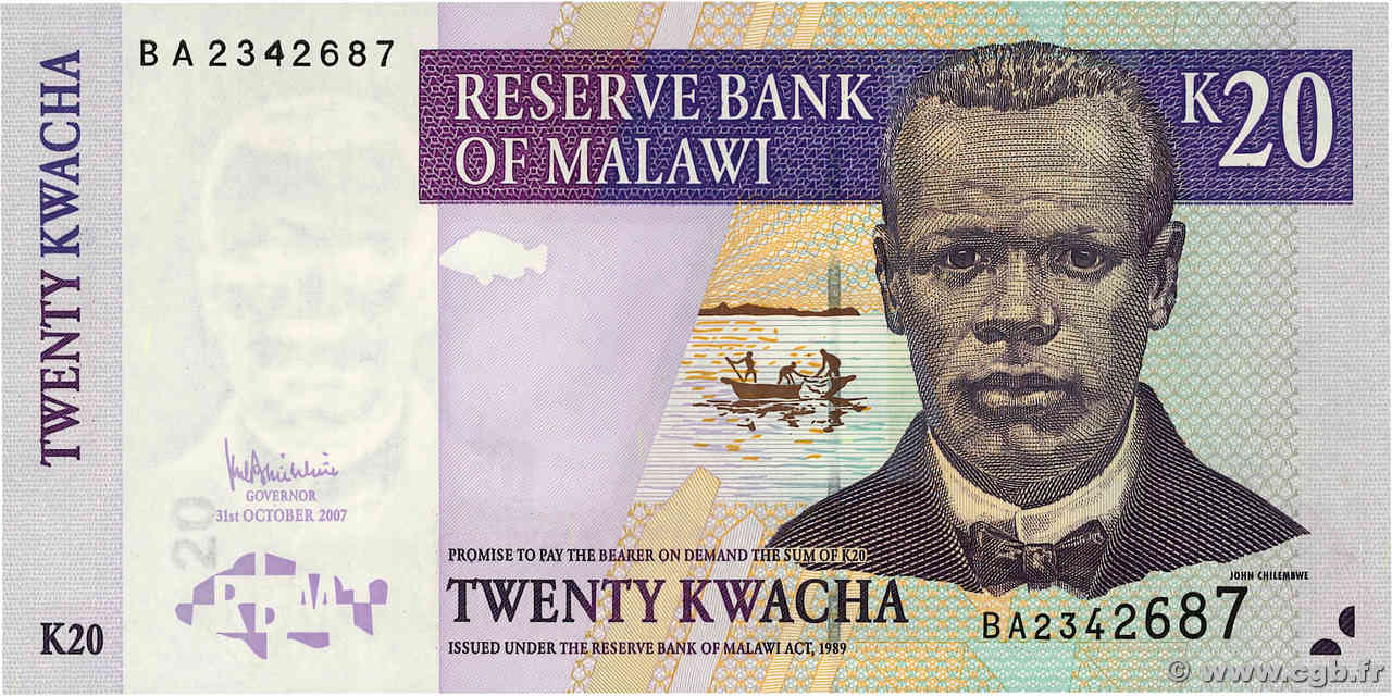 20 Kwacha MALAWI  2007 P.52d ST