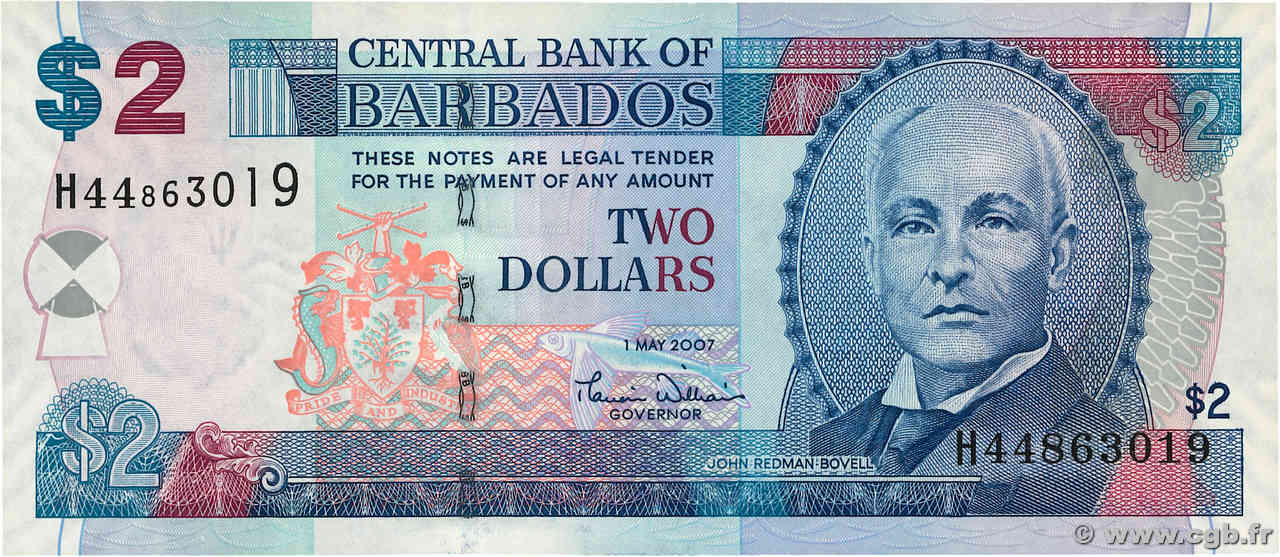 2 Dollars BARBADOS  2007 P.66b UNC-