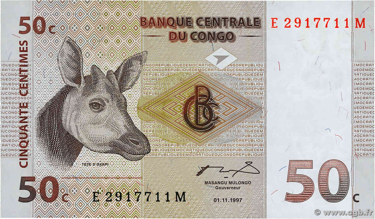 50 Centimes REPUBBLICA DEMOCRATICA DEL CONGO  1997 P.084a FDC