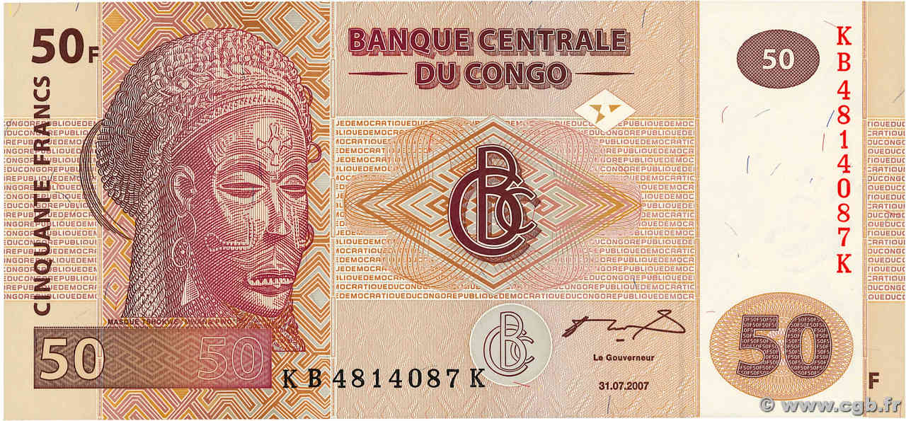 50 Francs REPUBBLICA DEMOCRATICA DEL CONGO  2007 P.097a q.FDC