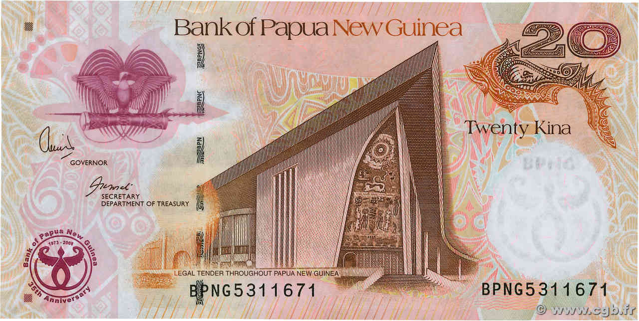 20 Kina Commémoratif PAPUA NUOVA GUINEA  2008 P.36a q.FDC