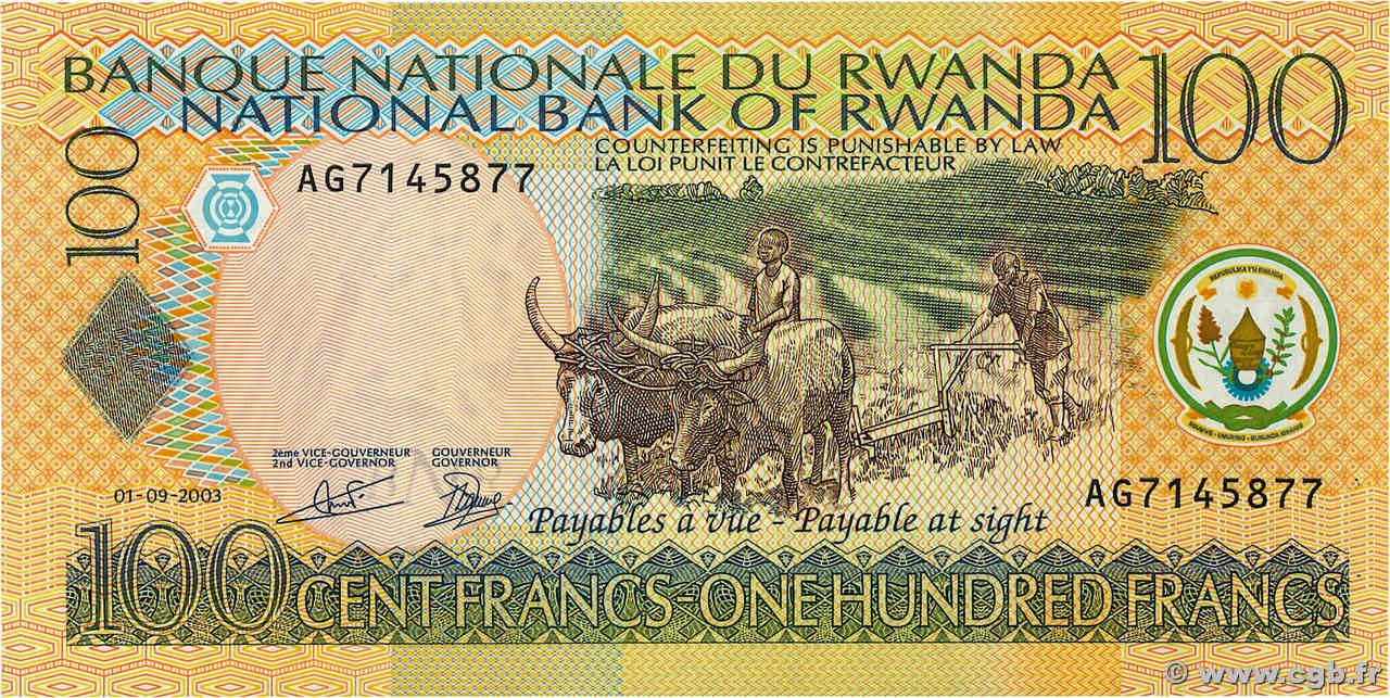 100 Francs RWANDA  2003 P.29b NEUF