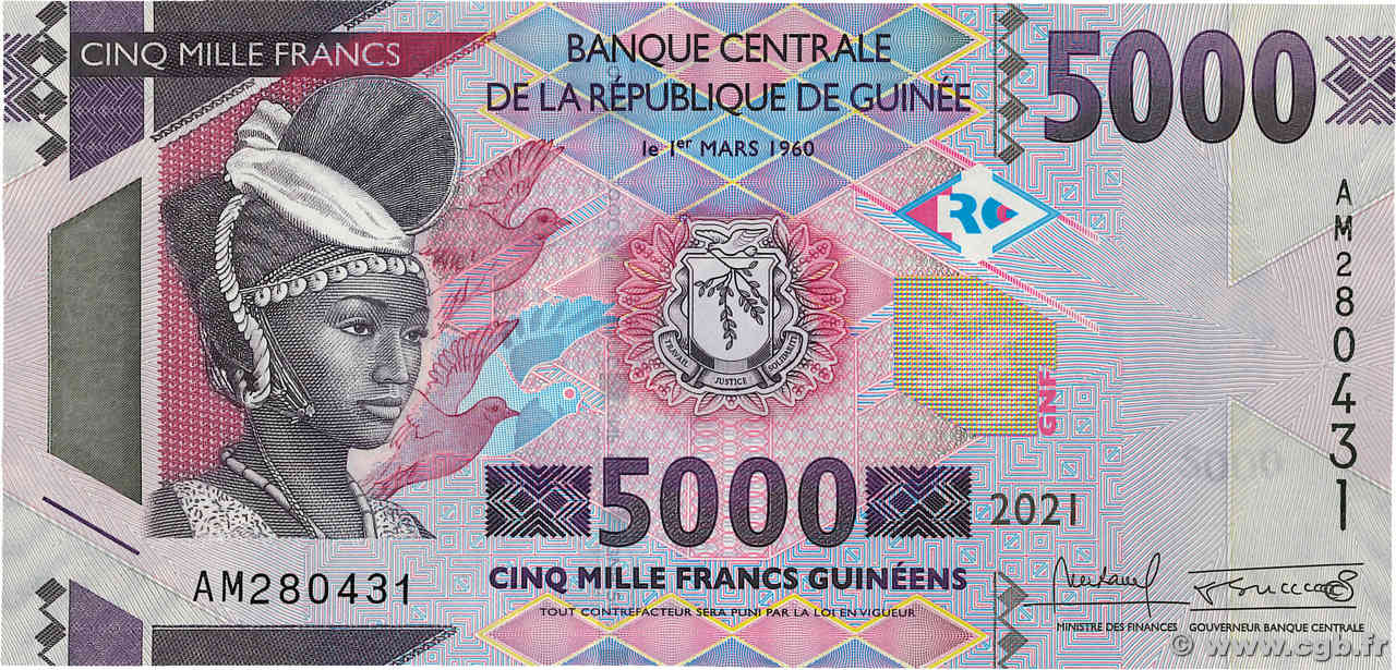 5000 Francs  GUINEA  2021 P.49 fST+