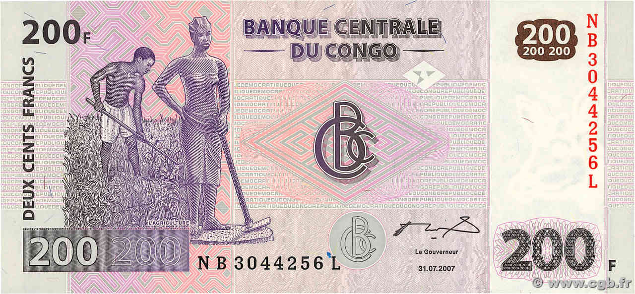 200 Francs RÉPUBLIQUE DÉMOCRATIQUE DU CONGO  2007 P.099 NEUF