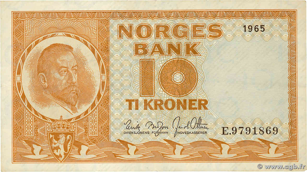 10 Kroner NORVÈGE  1965 P.31d SUP