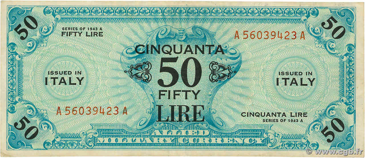 50 Lire ITALIA  1943 PM.20a SPL