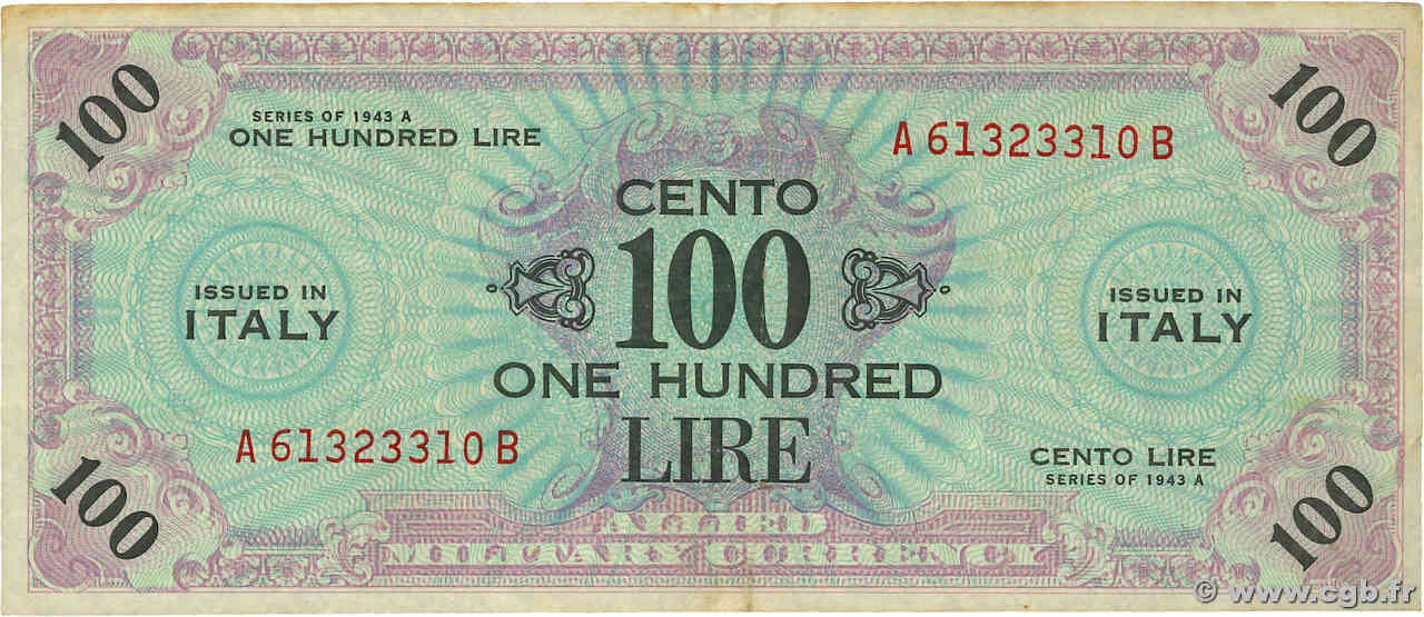 100 Lire ITALY  1943 PM.21b VF