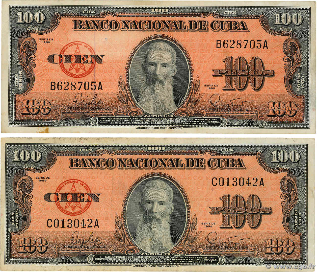 100 Pesos Lot KUBA  1959 P.093 SS