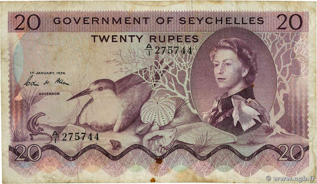 20 Rupees SEYCHELLES  1974 P.16c F-