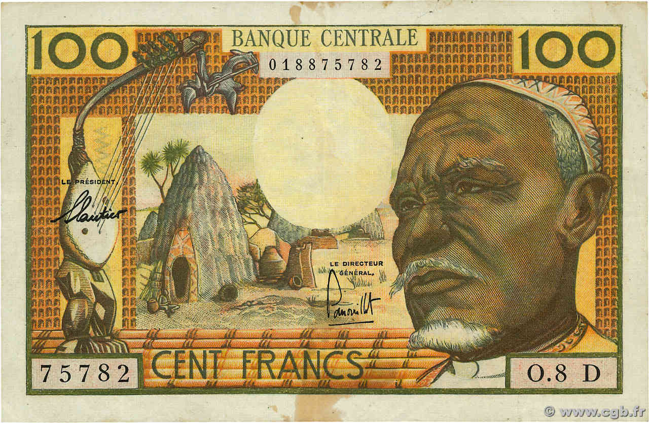 100 Francs EQUATORIAL AFRICAN STATES (FRENCH)  1962 P.03d MBC