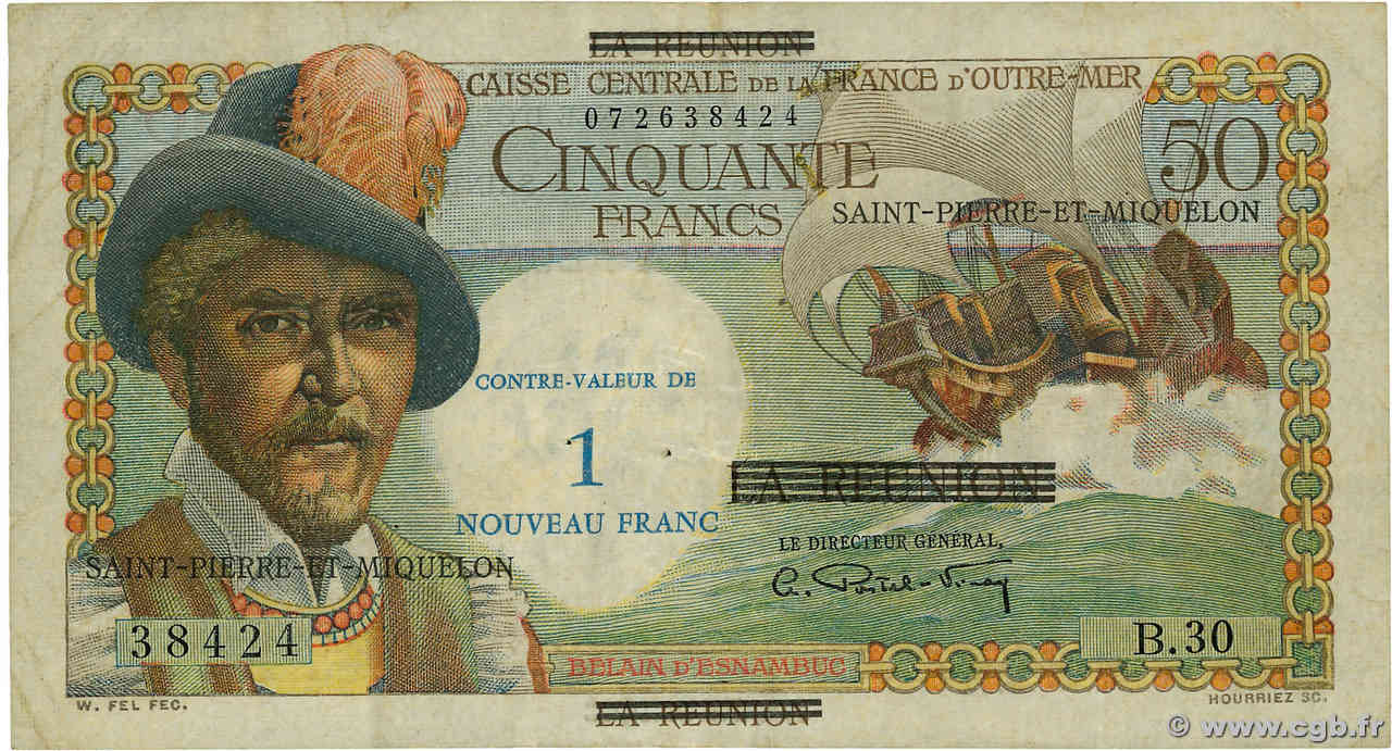 1 NF sur 50 Francs Belain d Esnambuc SAINT PIERRE ET MIQUELON  1960 P.30b TB+