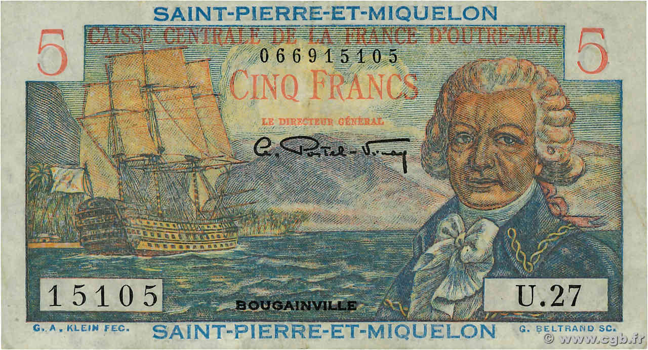 5 Francs Bougainville SAINT PIERRE ET MIQUELON  1946 P.22 TTB