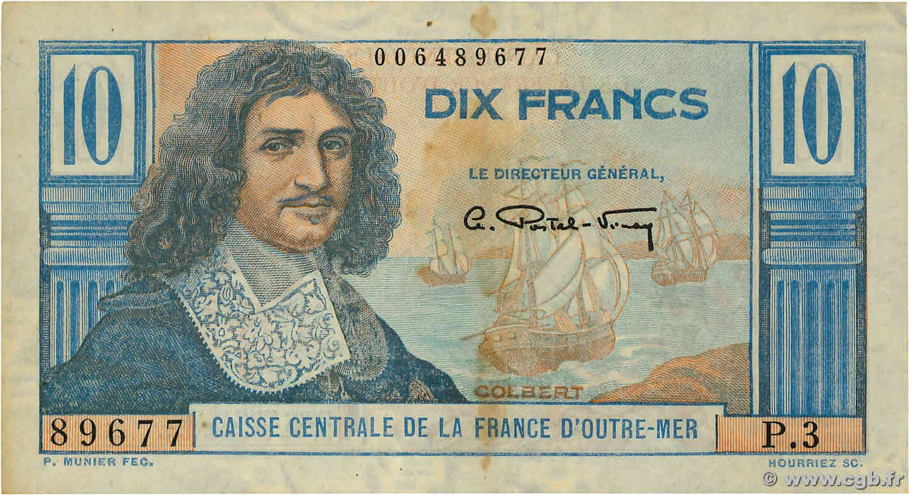 10 Francs Colbert AFRIQUE ÉQUATORIALE FRANÇAISE  1957 P.29 TTB+