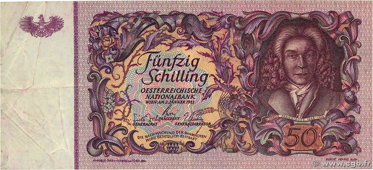 50 Schilling AUSTRIA  1951 P.130 F+