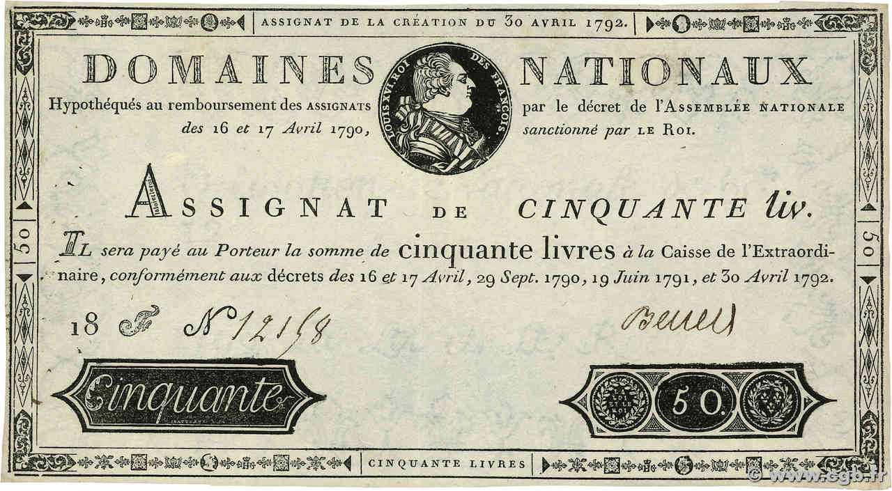 50 Livres FRANCE  1792 Ass.28a TTB+