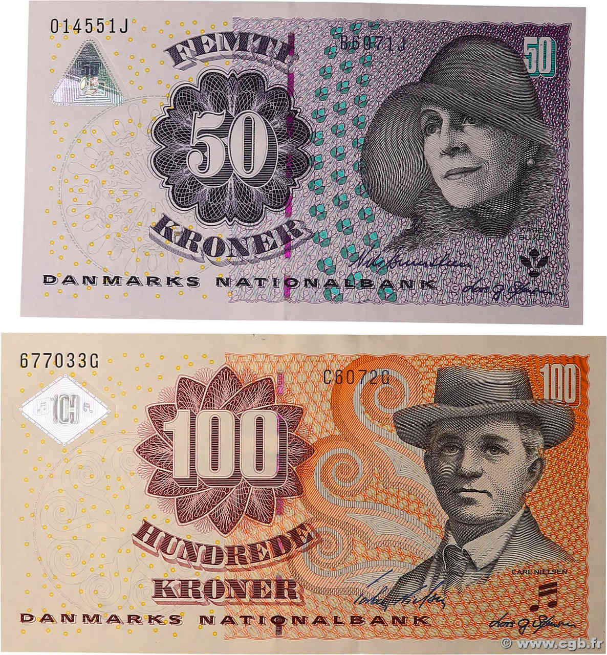 50 et 100 Kroner Lot DENMARK  2007 P.060f et P.061g UNC-