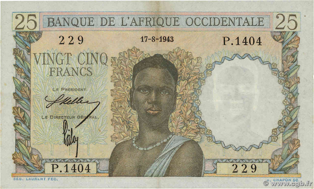 25 Francs AFRIQUE OCCIDENTALE FRANÇAISE (1895-1958)  1943 P.38 TTB+