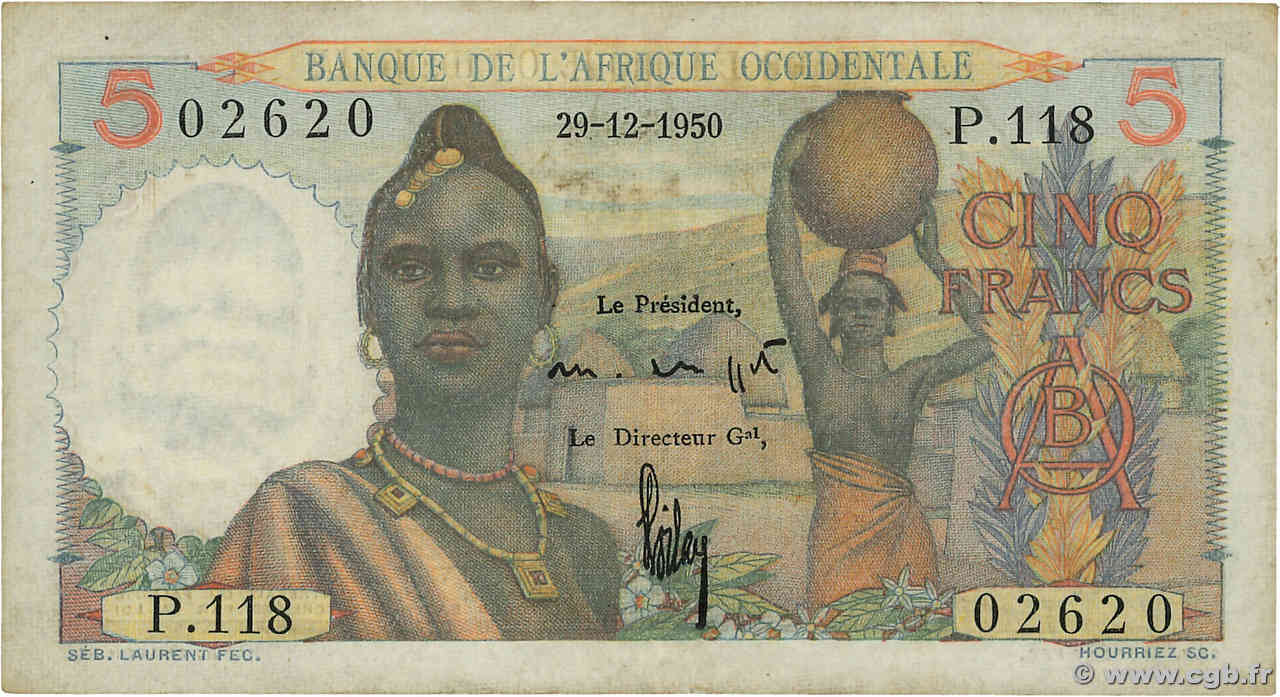 5 Francs AFRIQUE OCCIDENTALE FRANÇAISE (1895-1958)  1950 P.36 TTB+