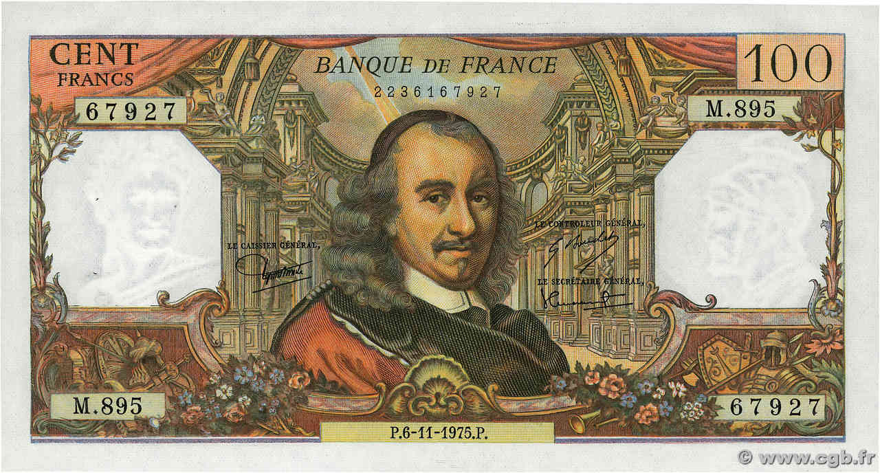 100 Francs CORNEILLE FRANCIA  1975 F.65.50 AU