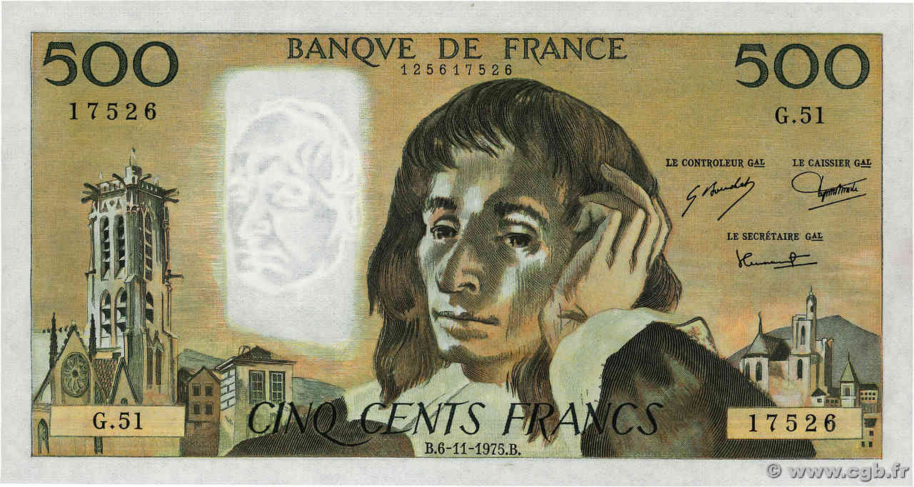 500 Francs PASCAL FRANCE  1975 F.71.13 pr.NEUF