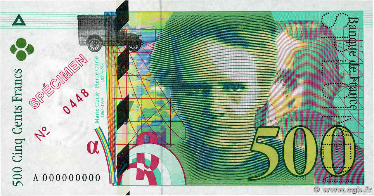 500 Francs PIERRE ET MARIE CURIE Spécimen FRANKREICH  1994 F.76.01Spn fST+