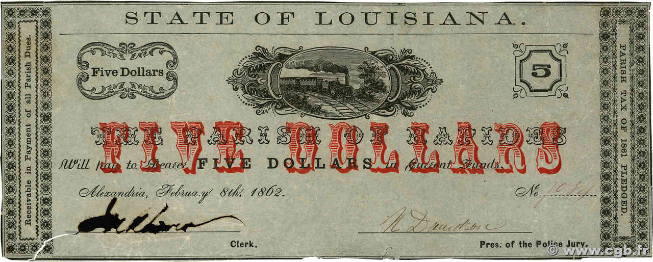 5 Dollars STATI UNITI D AMERICA Alexandria 1862 P.- BB