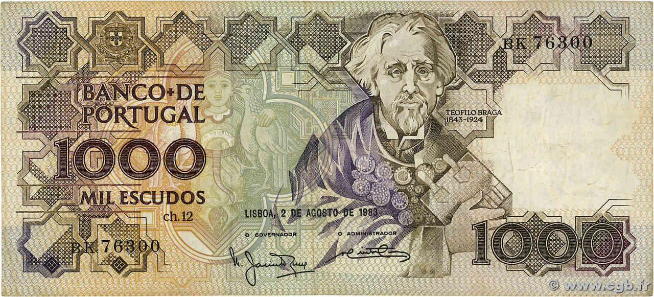 1000 Escudos PORTUGAL  1983 P.181a TB