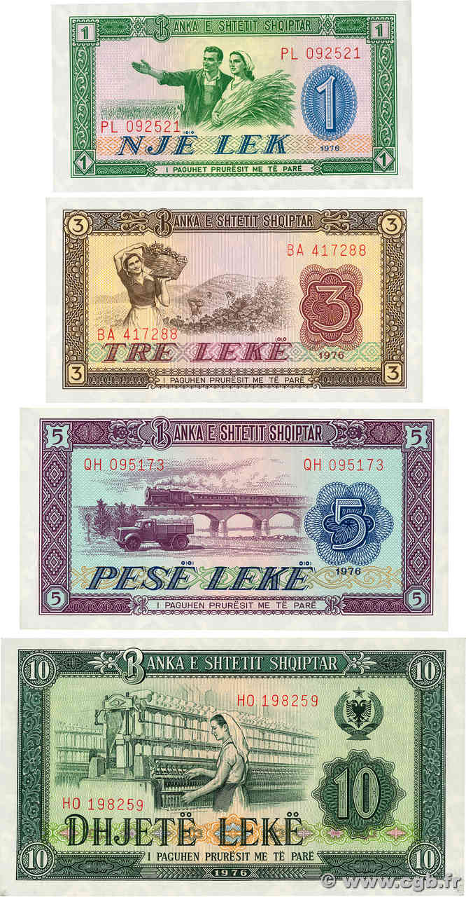 1 à 10 Leke Lot ALBANIE  1976 P.40 à P.43 NEUF